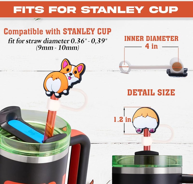 TSIMPLE Corgi Straw Topper, Reusable 10mm (0.4in) Cute Dog Straw Covers for Stanley Cup Accessories - Corgi Accessories, Stuff, Things, Gifts for Lovers, Women, Kids, Girls - Image 2